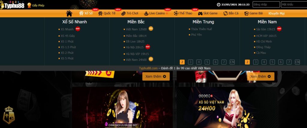 Giao diện chơi lô đề xổ số typhu88
